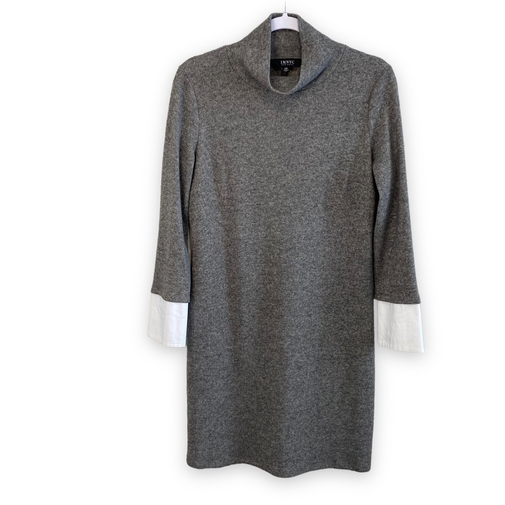 IMNYC - Isaac Mizrahi - Taupe/gray sweater Dress with White cuffs - Size…